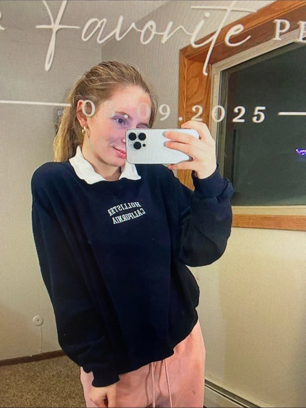 Hollister Navy Crewneck Sweatshirt with White Script